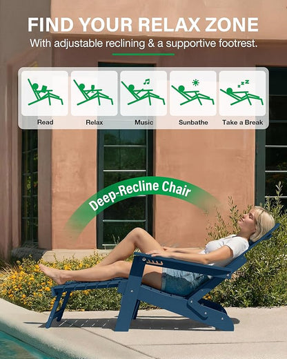 YEFU Adjustable Adirondack Chair with Retractable Ottoman Set of 6,Folding Adirondack Chair with Cup-Holder, Outdoor Chairs with Footrest,Weather Resistant Fire Pit Chairs,for Patio Lawn