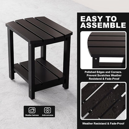 Adirondack Side Table, Double Outdoor Side Tables 18" Solid End Tables, Small Outdoor Coffee Table Pine Wood Weather Resistant for Patio, Backyard,Pool (18-Black, Set of 1)