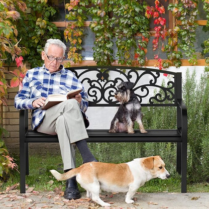 Bonnlo Garden Bench Outdoor Bench Steel Frame Furniture Patio Bench Seating Park Patio Seat