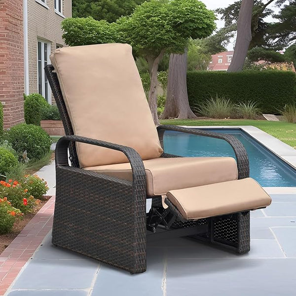 ATR ART TO REAL Outdoor Wicker Recliner Chair with 5.5'' Cushions, Automatic Adjustable Patio Lounge Chairs - Photo 1