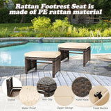2 Pcs Patio Rattan Ottomans Outdoor Wicker Ottomans Patio Footstool Footrest with Removable Cushion Soft Zippered - Photo 3