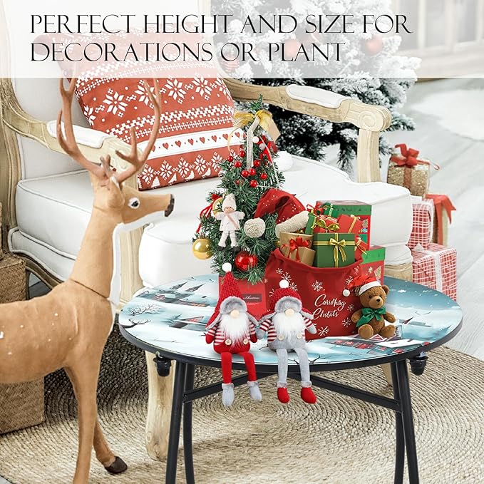 21" H Metal Side Table, Unique Christmas Tabletop with Metal Frame - Photo 6
