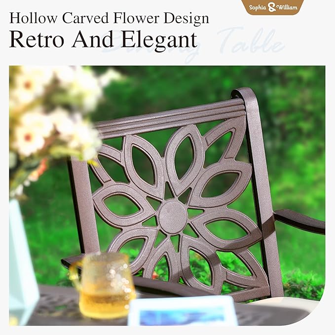 Sophia & William 2 Pieces Cast Aluminium Patio Dining Chairs Bronze with Cushions - Photo 2