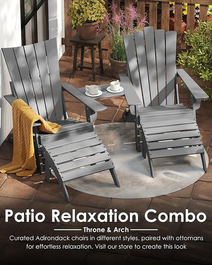 GREENVINES Folding-Adirondack-Chairs-Set-of-2 | HDPE Plastic | Throne Series | Fire Pit Chair | with Connecting Tray | Removable Table | All Weather | for Outdoor Patio Deck Poolside | Grey