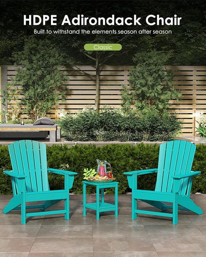 GREENVINES Adirondack Chairs Set of 2 | HDPE Plastic | Oversized Fire Pit Chair | All Weather | Aqua | Poly Lumber | for Outdoor Deck Backyard Patio Garden