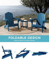 Folding Adirondack Chair, HDPE Adirondack Chair with 2 Cup Holders, Pre-Assembled Outdoor Fire Pit Chairs for Patio - Photo 8