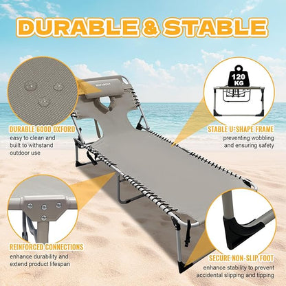 Backpack Sun Tanning Chair with Face Hole & Beach Table, 5-Position Adjustable Folding Lounge Chair Outdoor for Lawn Patio Garden