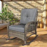 Outdoor Wicker Rocking Chair with Thickened Cushions, All-Weather Rattan Patio Rocking Chairs - Photo 7