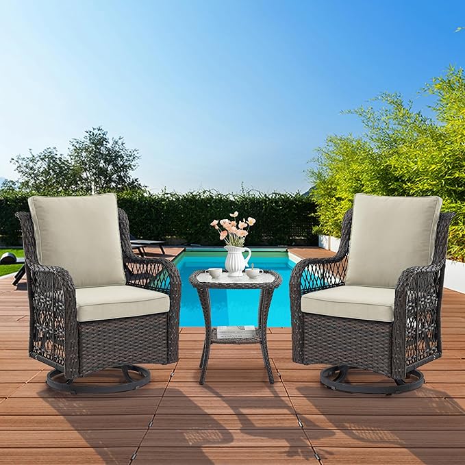 GAOMON 3 Pieces Outdoor Swivel Rocker Chair Set of 2 with Small Side Table, 360-Degree Swivel Rocking Chair - Photo 3