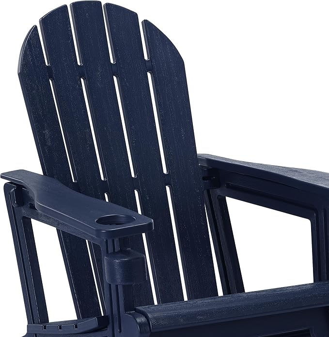 WestinTrends Tool-Free Assembly Outdoor Patio HDPE Plastic Adirondack Chair with Cup Holder, Navy Blue