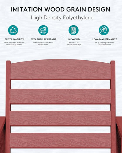SERWALL Tall Adirondack Chairs Set of 2, Balcony Adirondack Chairs Set, Outdoor Bar Height Barstools Chair Set for Bistro, Poolside, Garden, Dark Red