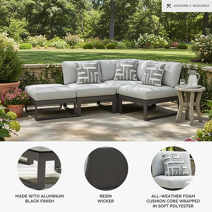Signature Design by Ashley Beachloft Right-Arm Facing Casual 4-Piece Outdoor Sectional with Cushion and 3 Throw Pillows - Photo 3