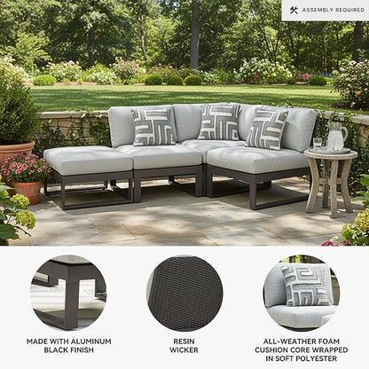 Signature Design by Ashley Beachloft Right-Arm Facing Casual 4-Piece Outdoor Sectional with Cushion and 3 Throw Pillows, Light Gray