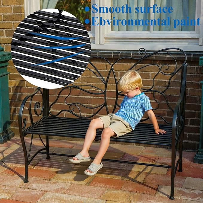 HLC Outdoor Bench Outdoor Sturdy Rust-Resistant Bench Butterfly Cast Iron with Armrests Park, Yard, Patio, Porch - Photo 3