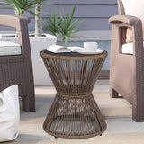 LEWIS&WAYNE Small Outdoor Side Table Patio 20’’ H Woven Rope Hourglass End Table with Glass Top Round Coffee Table for - Photo 2