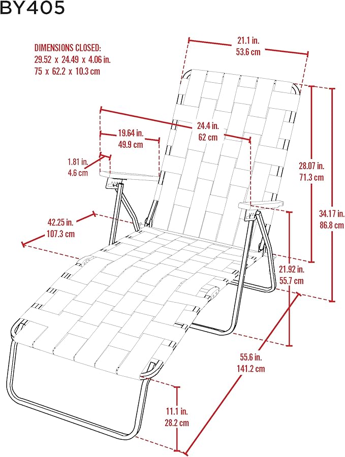 Camp & GO 4-Position Folding Web Lawn Chair Outdoor Lounger, Blue/White undefined/White - Photo 6