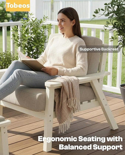 HDPE 5 Piece Patio Furniture Set, Outdoor Couch with Washable Thick Beige Cushions & Coffee Table & Side Table, Outdoor Sectional Furniture for Backyard, Deck, Lawn, Porch (White Frame)