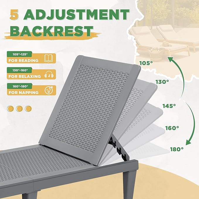 Greesum Outdoor Chaise Lounge Chairs Set of 2 with 5-Position Adjustable Backrest - Photo 6