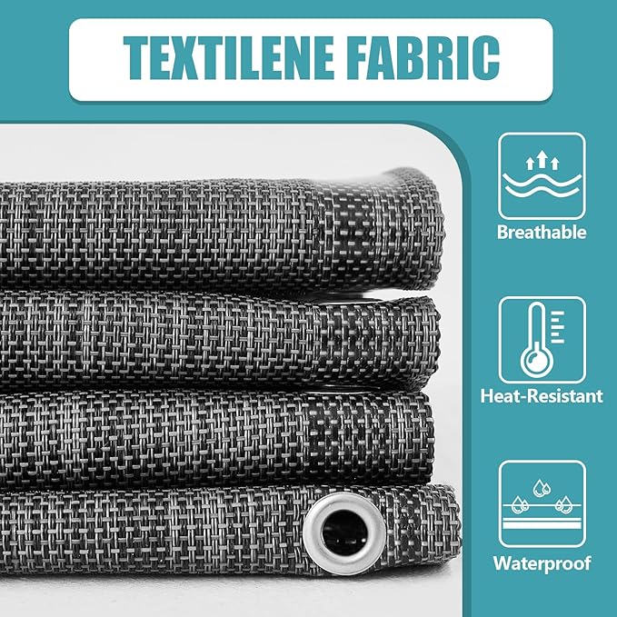 Queekay Chair Replacement Fabric with 4 Bungee Cord Lounge Chair Cloth Mesh Repair Kit for Patio Recliner Outdoor Lawn Pool(63 x 21 Inch,Black Grey)