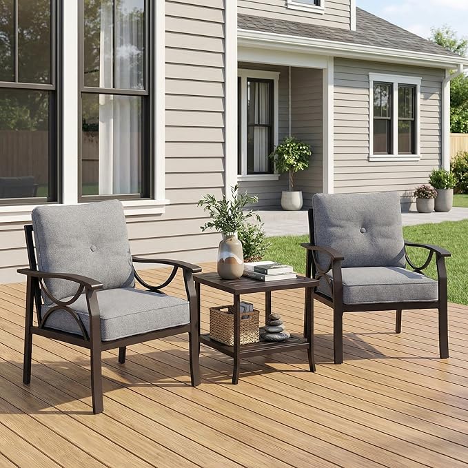 RoyalCraft Outdoor Patio Furniture Set, 3 Pieces Metal Patio Conversation Set with Side Table for Porch Garden Backyard - Photo 7
