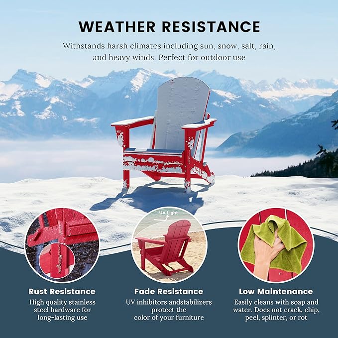 WO WESTIN OUTDOOR HDPE Laguna Outdoor Folding Poly Adirondack Chair (Set of 2), Red
