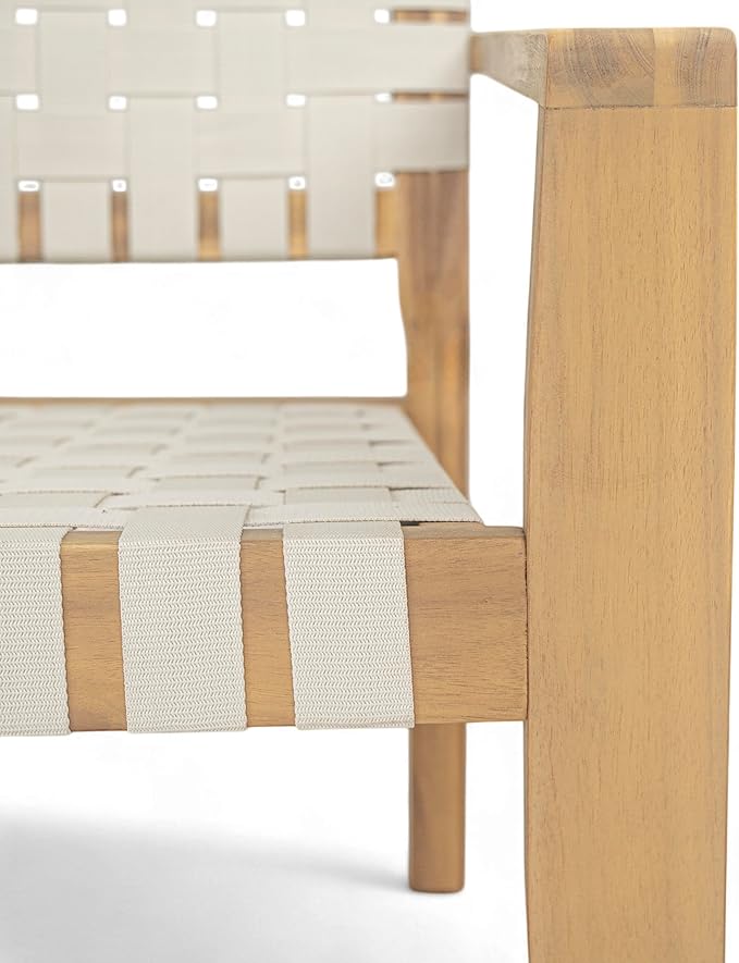 Merax Patio Furniture Acacia Wood Armchair Set of 2, 2 Pieces Woven Rope Outdoor Lounge Chair, Deep Seating Porch Chairs for Garden, Backyard Porch Balcony, Light Teak Finish & White