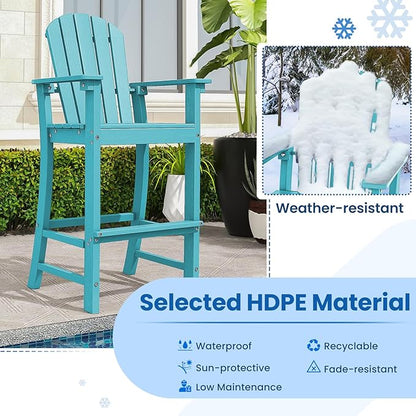 Tangkula Outdoor Tall Adirondack Chair 30 Inches Seat Height, HDPE Bar Height Patio Chair with High Backrest, Armrests and Footrest, Outdoor Bar Stool for Balcony Deck Garden Poolside (1, Turquoise)