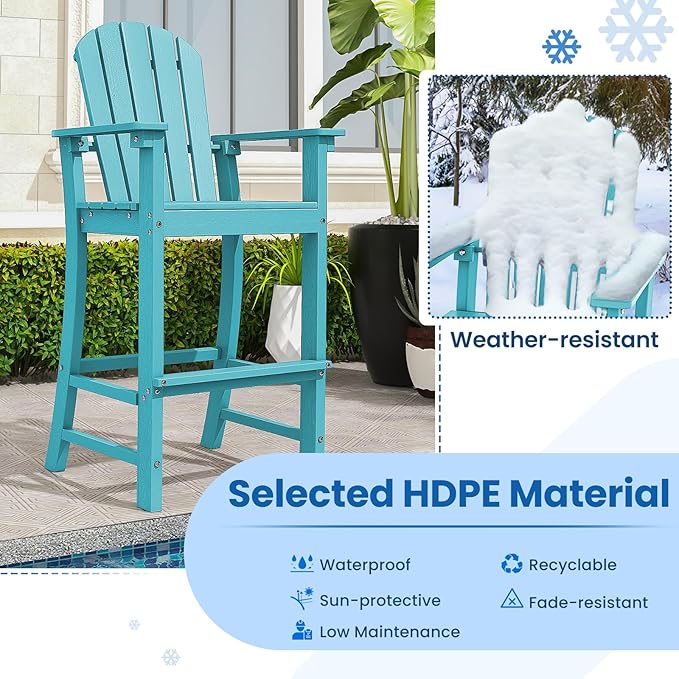 ORALNER Tall Adirondack Chairs, Outdoor High Back Balcony Chair, Weather Resistant HDPE Resin Plastic Bar Height Stools - Photo 6