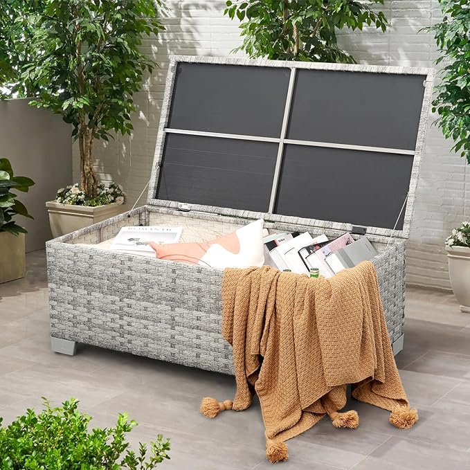 WAROOM Patio Coffee Table PE Wicker Ourdoor Storage Table - Photo 3