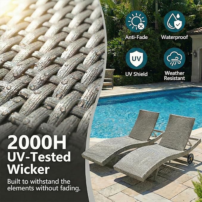 Wicker Outdoor Lounge Chairs with Rolling Wheels, Pool Lounge Chairs Set of 6 - Photo 4