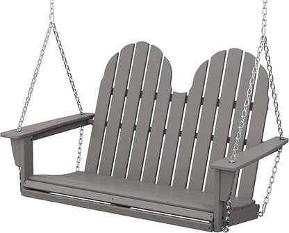 POLYWOOD Vineyard 4-Foot Porch Swing, Heavy Duty HDPE Outdoor Hanging Swing with Chains, Wood-Look Furniture for Front Porch, Patio, Garden, Slate Grey