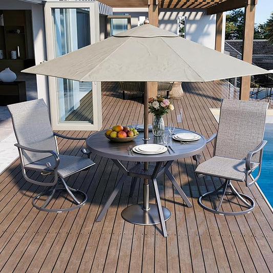 Patio Swivel Chairs Set of 2, Outdoor Dining Chairs with High Back, All-Weather Swivel Rocker Chair with Sturdy Metal Frame for Outdoor Poolside Lawn Garden, Grey
