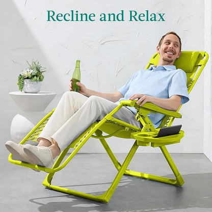 Best Choice Products Adjustable Zero Gravity Chair, Monochromatic Color Folding Patio Recliner w/Side Tray, Headrest - Neon