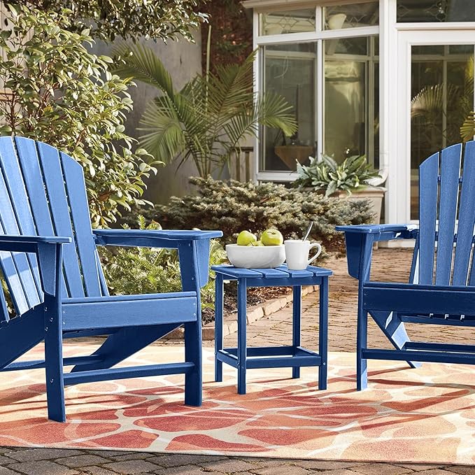 Giantex 18-Inch Outdoor Side Table, Weather Resistant Small HDPE Adirondack Table, Square Tea Table for Outside, Patio, Backyard, Poolside, Garden, Balcony, Navy