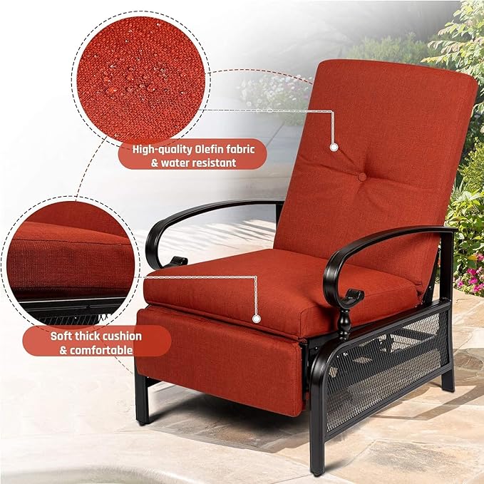 SUNCROWN Outdoor Recliner Chairs Patio Adjustable Relaxing Chair Outdoor Metal Furniture Chair with Thick Cushion and - Photo 3