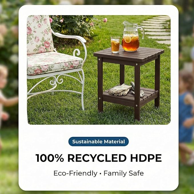 PASAMIC 2-Tier Adirondack Square Outdoor Side Table, HDPE Small Outdoor Table, Patio End Table for Patio, Pool, Backyard - Photo 6