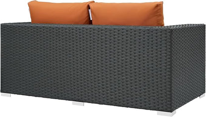 Modway Sojourn Wicker Rattan Outdoor Patio Sunbrella Fabric Loveseat in Canvas Tuscan