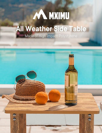 MXIMU Outdoor Side Table for Patio: 16" HIPS Weatherproof Adirondack Table - Small End Tables with Storage for Outside Porch Deck Pool Balcony Backyard - 2 Tier Easy Assembly No Maintenance Teak