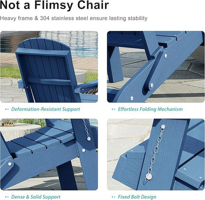 HDPE Foldable Adirondack Outdoor Chair with Cup Holder, Weather Resistant Heavy-Duty Patio Chair for Patio, Backyard, Deck, Fire Pit, Lawn and Porch, Light Blue