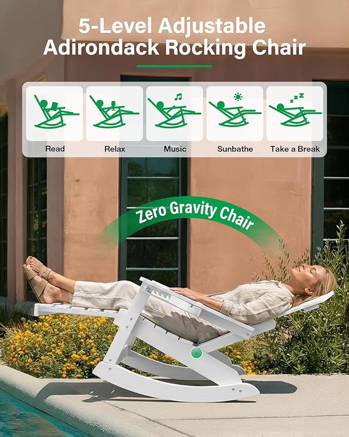 YEFU Adirondack Chairs with Retractable Ottoman: Oversize Adirondack Rocking Chairs - 5-Level Adjustable High Back - Photo 3