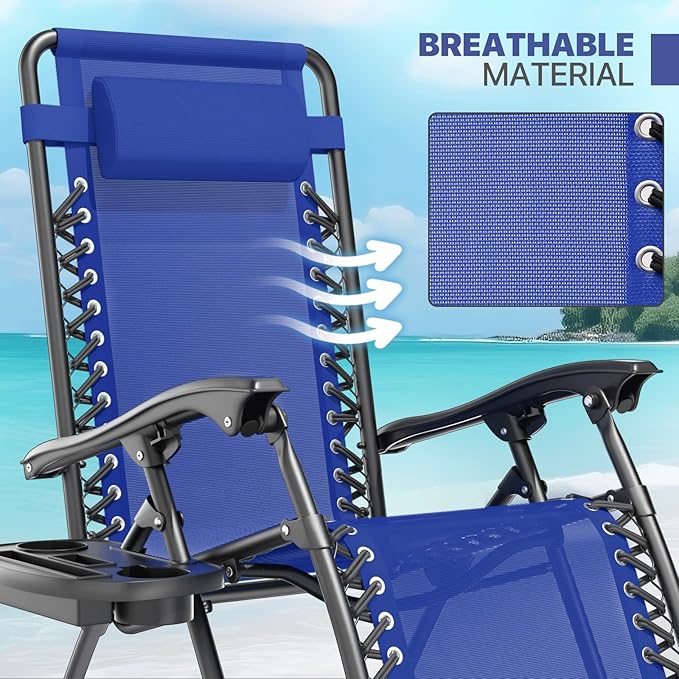 Magshion Zero Gravity Lounge Chair, Adjustable Folding Recliner with Cup Holder Side Tray & Removable Headrest Pillow - Photo 7