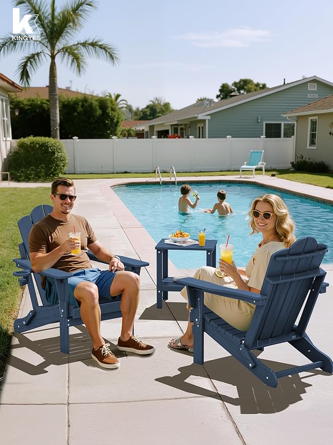 KINGYES Adjustable Folding Adirondack Chairs Set of 2, 3-Position Reclining Adirondack Chair with Cup Holder - Photo 2