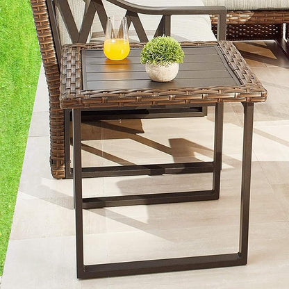 PatioFestival Wicker Patio Coffee Table Side Patio Bistro Table Metal Rattan Furniture with All Weather Steel Frame