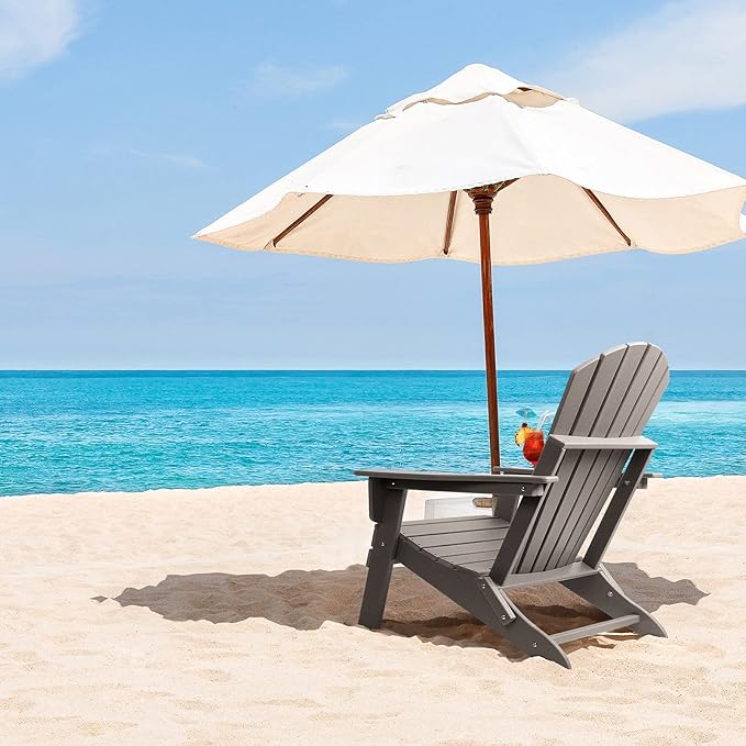 FUNBERRY Folding Adirondack Chair, HDPE All Weather Fire Pit Chairs with Cup Holder for Outdoor