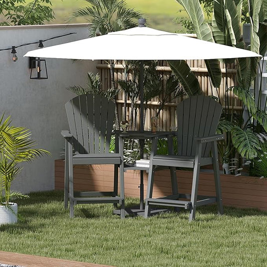FOOWIN Tall Adirondack Chair Set of 4, All Weather HDPE Bar Height Adirondack Chair with Double Connecting Trays, Adirondack Barstools for Balcony, Deck, Backyard, Patio, Garden Grey