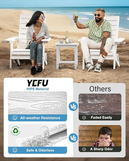 YEFU Adirondack Chair, Folding Adirondack Chairs Set of 2 with Arc Back & Cup Holder, Weather Resistant Plastic Oversized Chair for Outdoor Patio Lawn Garden Backyard Deck Fire Pit, White