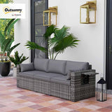 Outsunny 3 Seater Wicker Sofa with Side Tray Tables, Rattan Outdoor Patio Sofa with 6" Thick Back Cushions - Photo 2