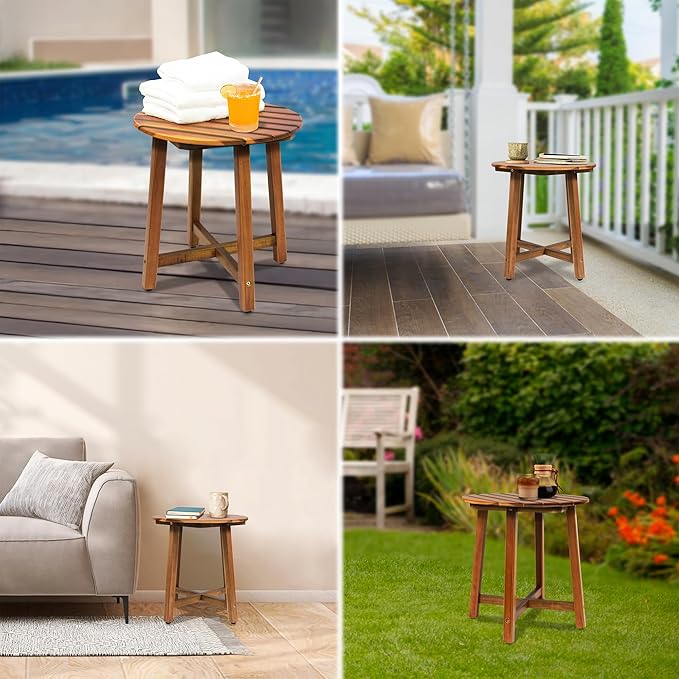 ENKEZI Acacia Adirondack Indoor Outdoor Side Table, Sturdy Patio End Table Weather Resistant - Photo 3
