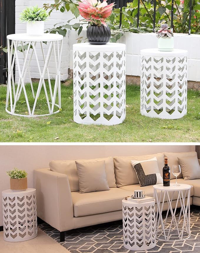 Y&M Set of 3 Metal Round Coffee Table, Side Table End Table for Indoor Outdoor Multifunctional Use - Photo 2