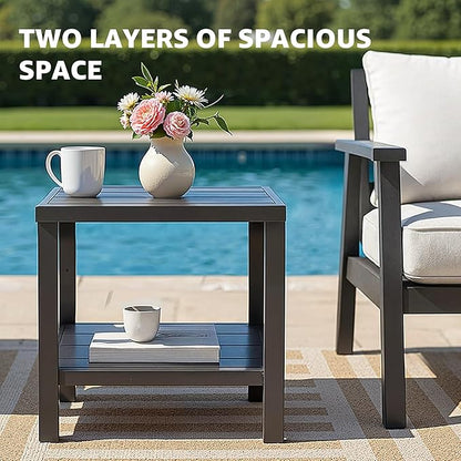 NATURAL EXPRESSIONS Outdoor Coffee Table Patio Metal Table All Weather Backyard Conversation, 20 inches, for Balcony, Poolside, Deck, Garden, Indoor, Ootdoor, Brown.